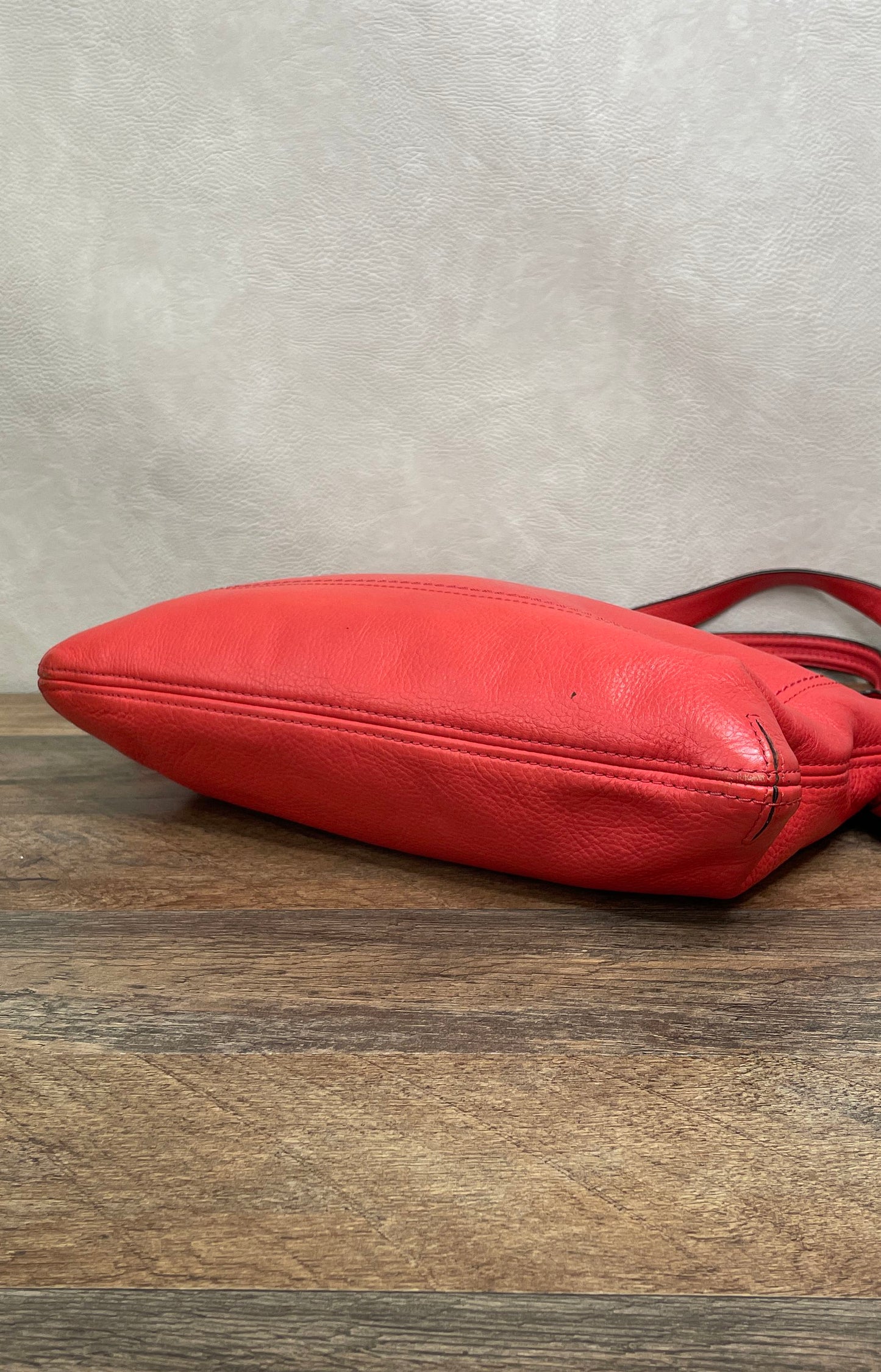 Coach Red Pebbled Leather Convertible Crossbody Shoulder Bag Silver 22421