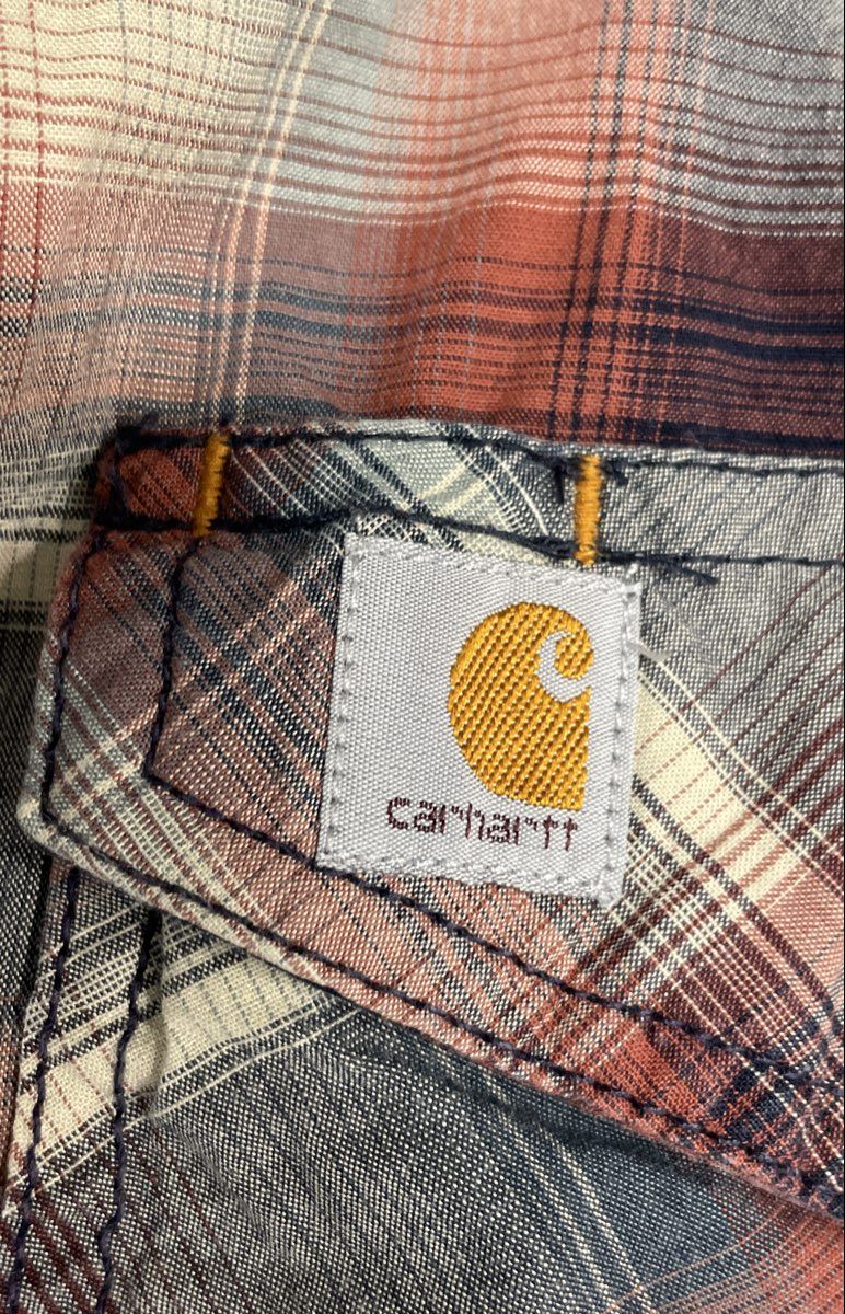 Carhartt Men's Rugged Flex Relaxed Fit Blue Orange Plaid Button Down Shirt Sz M