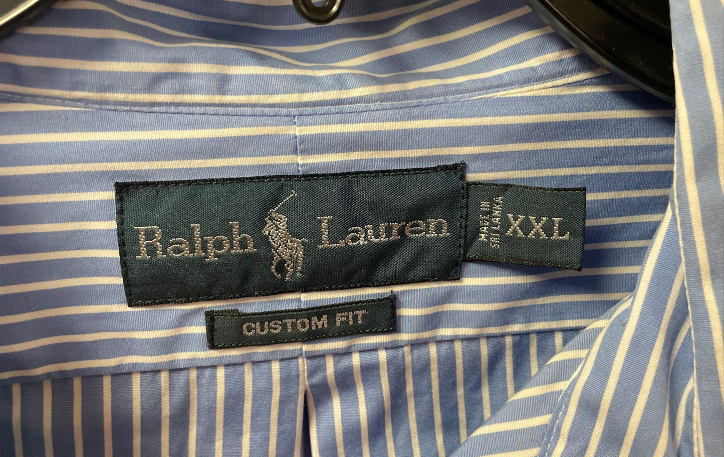 Ralph Lauren Men's Blue White Striped Custom Fit Long Sleeve Shirt Sz XXL