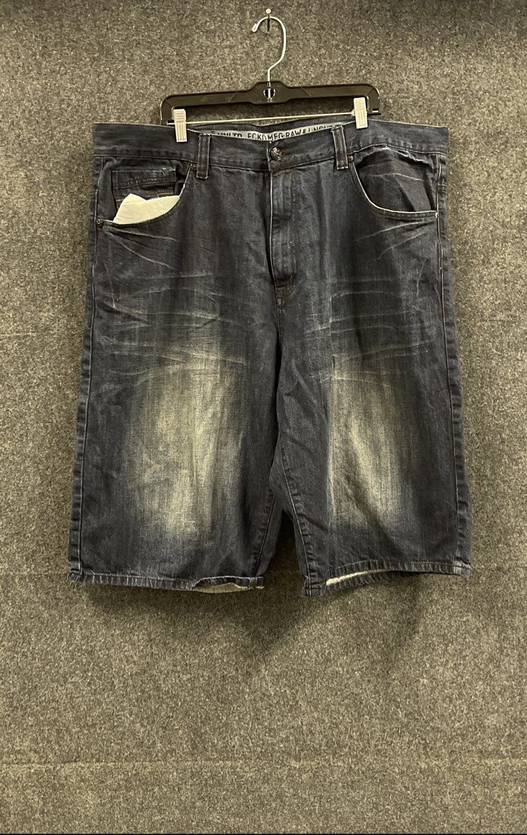Ecko Unltd Men's Raw & Uncut Dark Wash Faded Baggy Denim Shorts Size 44