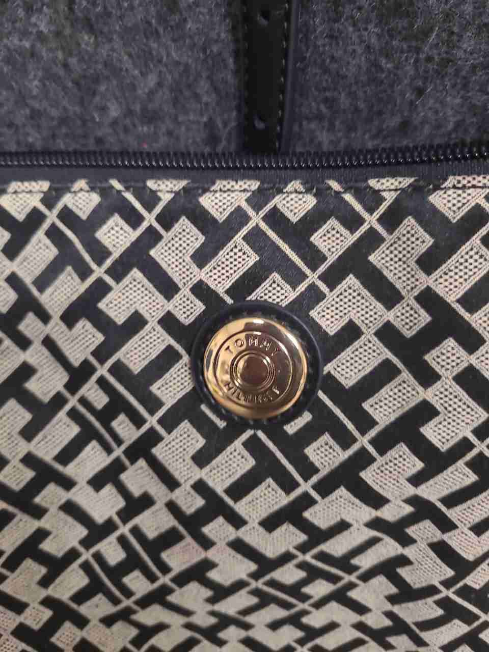 Tommy Hilfiger Navy Blue Cream Monogram Logo Crossbody Bag Gold Hardware