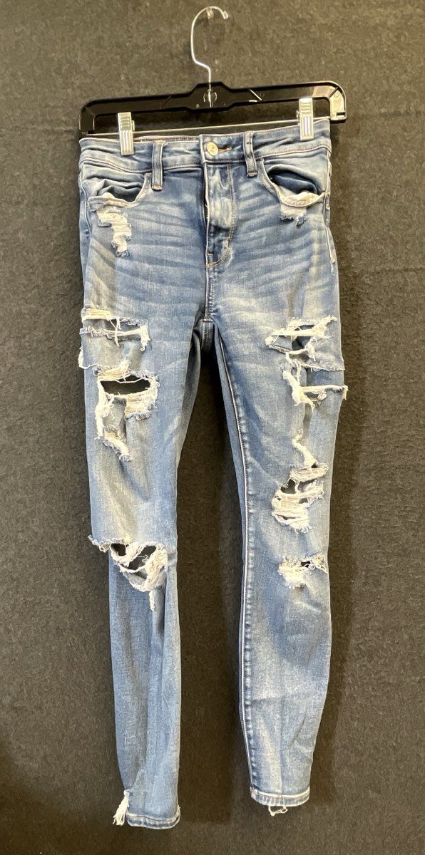 American Eagle Women's Jeans Lot 2 Distressed Super High Flare & Skinny Sz 2