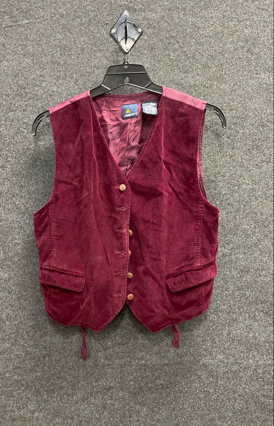 Vintage 90s Lizsport Women's Burgundy Corduroy Button Front Waistcoat Vest Sz 4