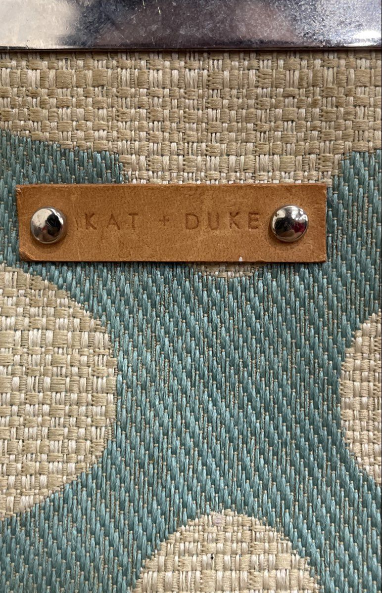 Kat + Duke Blue and White Geometric Woven Fabric Money Bag Kiss Lock Clutch