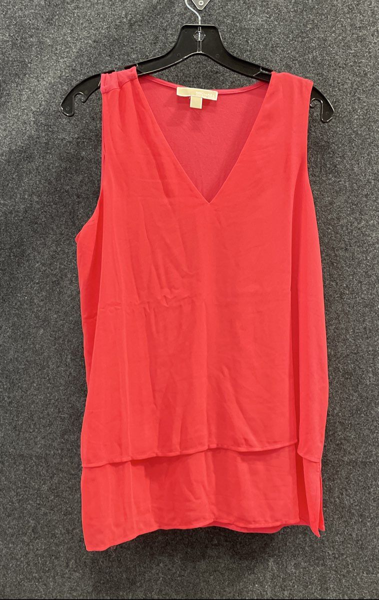 Michael Kors Women's Coral Pink Layered V-Neck Sleeveless Tank Top Blouse Sz L