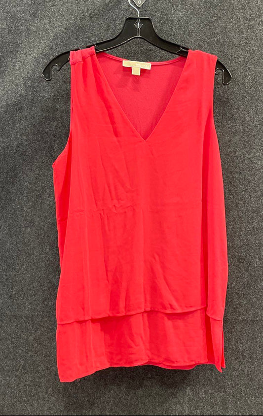 Michael Kors Women's Coral Pink Layered V-Neck Sleeveless Tank Top Blouse Sz L