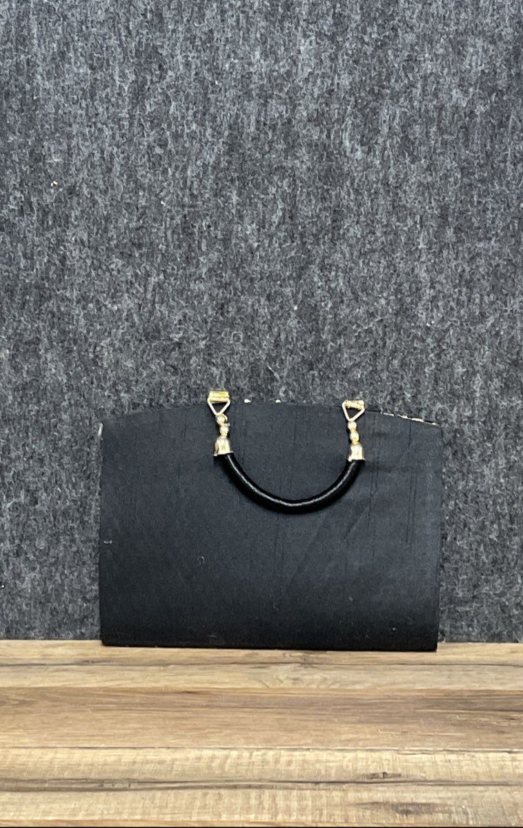 Vintage 90s Black Gold Embroidered Shell Top Handle Evening Handbag Clutch