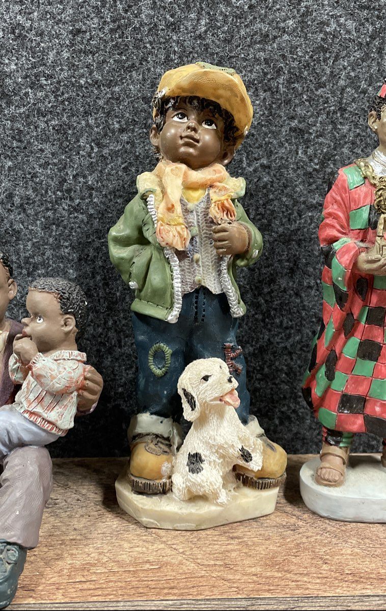 Lot of 4 Vintage African American Resin Figurines Hand-Painted Black Americana