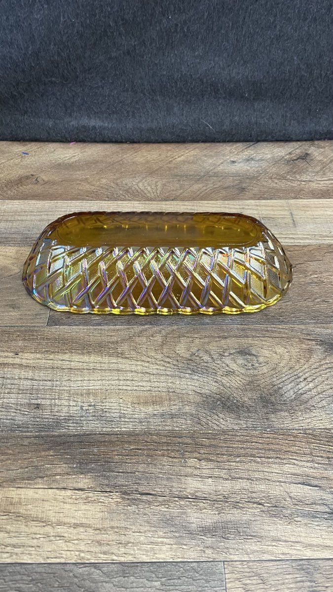 Vintage Style Amber Carnival Glass Dish