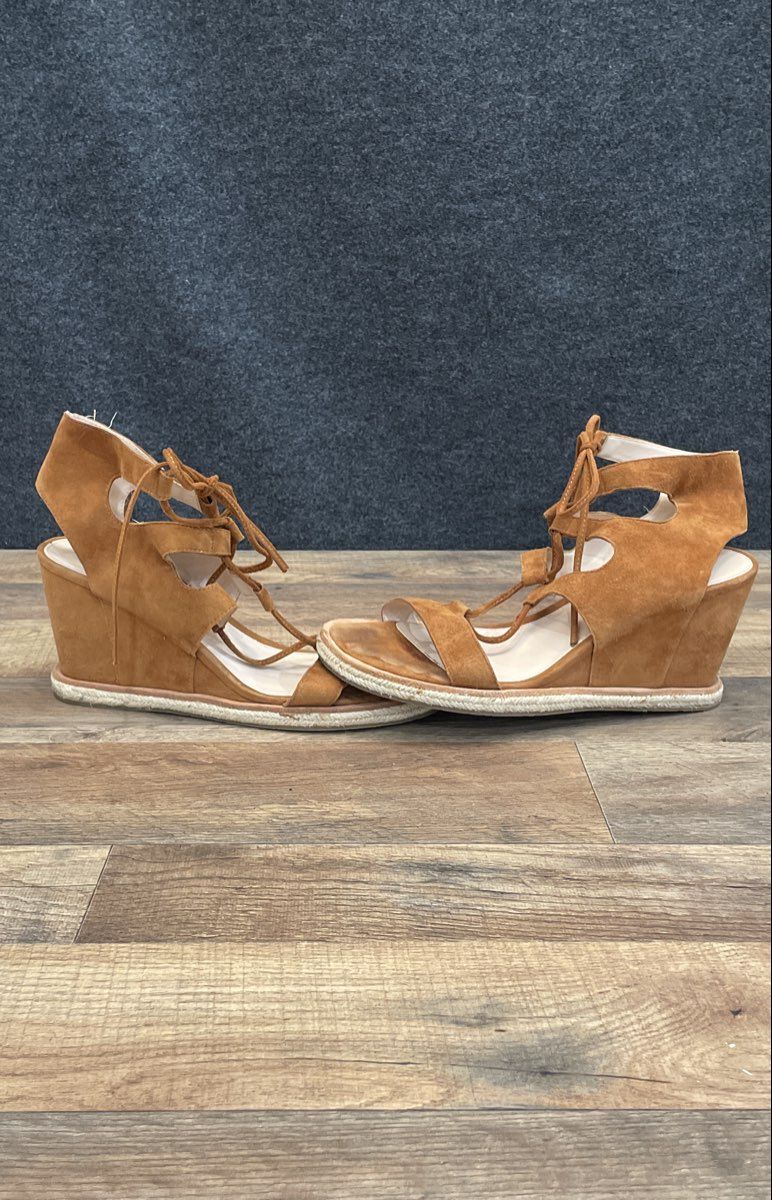 Pelle Moda Rust Brown Suede Lace Up Espadrille Wedge Sandals Size 10M