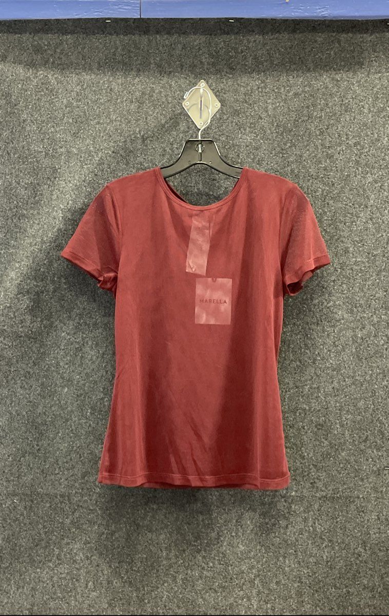 Marella Women's Savana Blouse Red Sheer Mesh Jersey Short Sleeve Sz L NWT