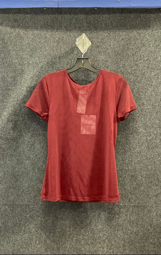 Marella Women's Savana Blouse Red Sheer Mesh Jersey Short Sleeve Sz L NWT