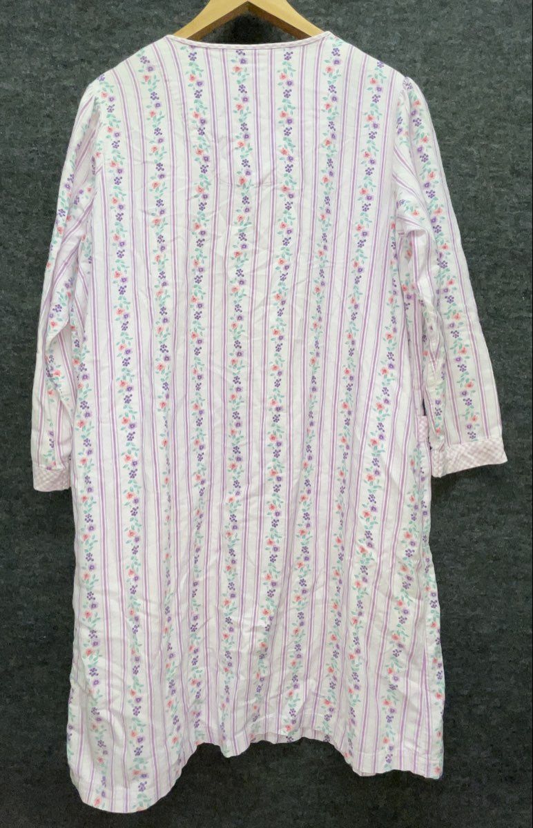 Bobbie Brooks Women's Purple Floral Striped Cotton Zip Front Nightgown L 14/16