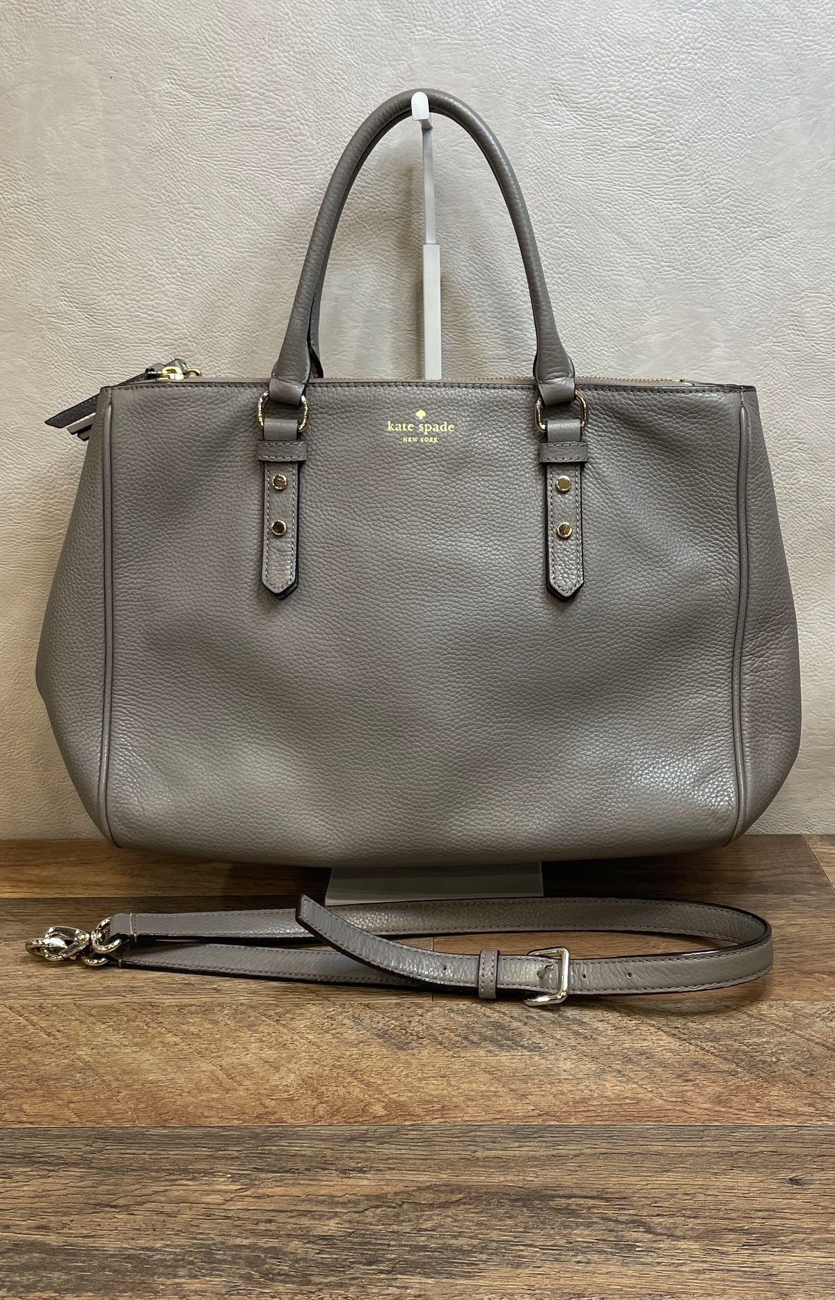 Kate Spade Gray Pebbled Leather Shoulder Bag Satchel Detachable Strap