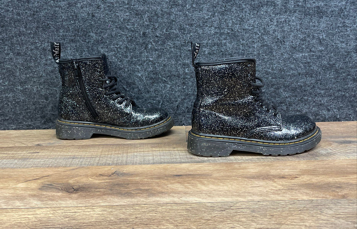 Dr. Martens 1460 J Black Glitter Toddler Lace-up Zip Boots Size 12