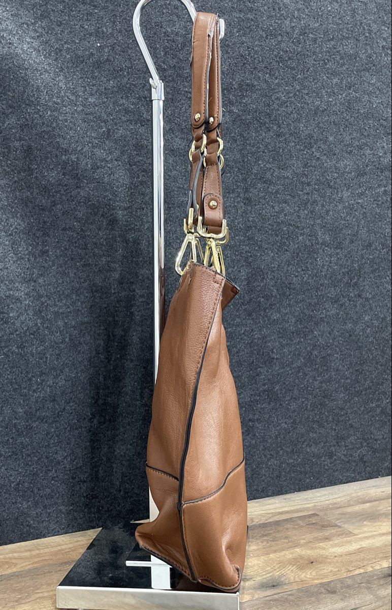 Calvin Klein Brown Pebbled Leather Tote Bag with Removable Pouch Gold Tone