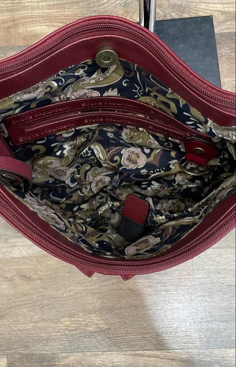 Stone Mountain Red Leather Crossbody Shoulder Bag Brass Hardware