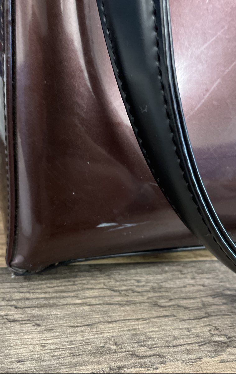 Vintage Beijo Burgundy Plum Metallic Patent Satchel Bag with Dust Cover