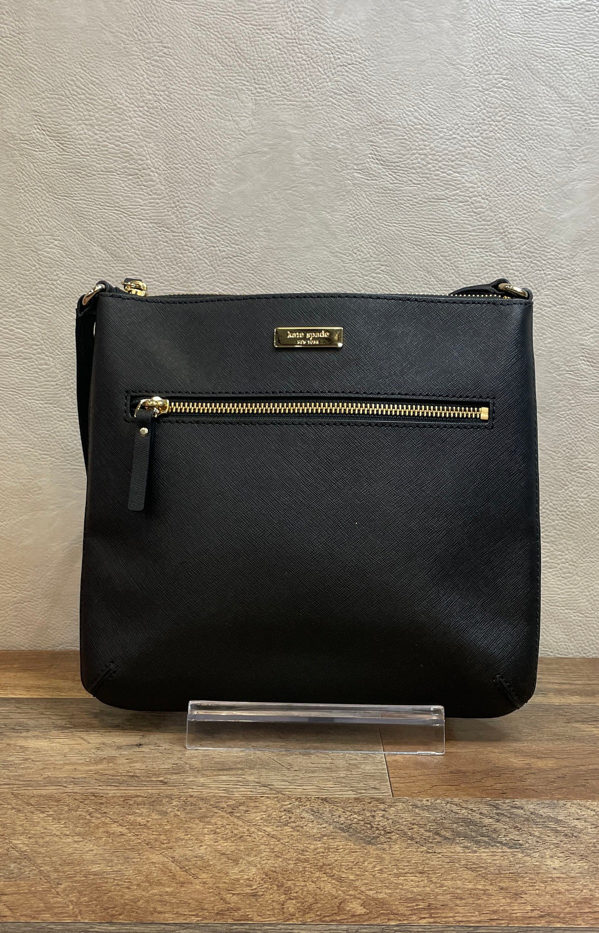 Kate Spade Black Saffiano Leather Crossbody Bag Gold Hardware