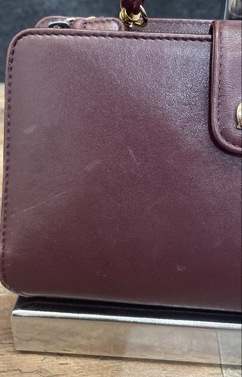 Vintage Etienne Aigner Mauve Leather Crossbody Wallet Bag Gold Tone Hardware