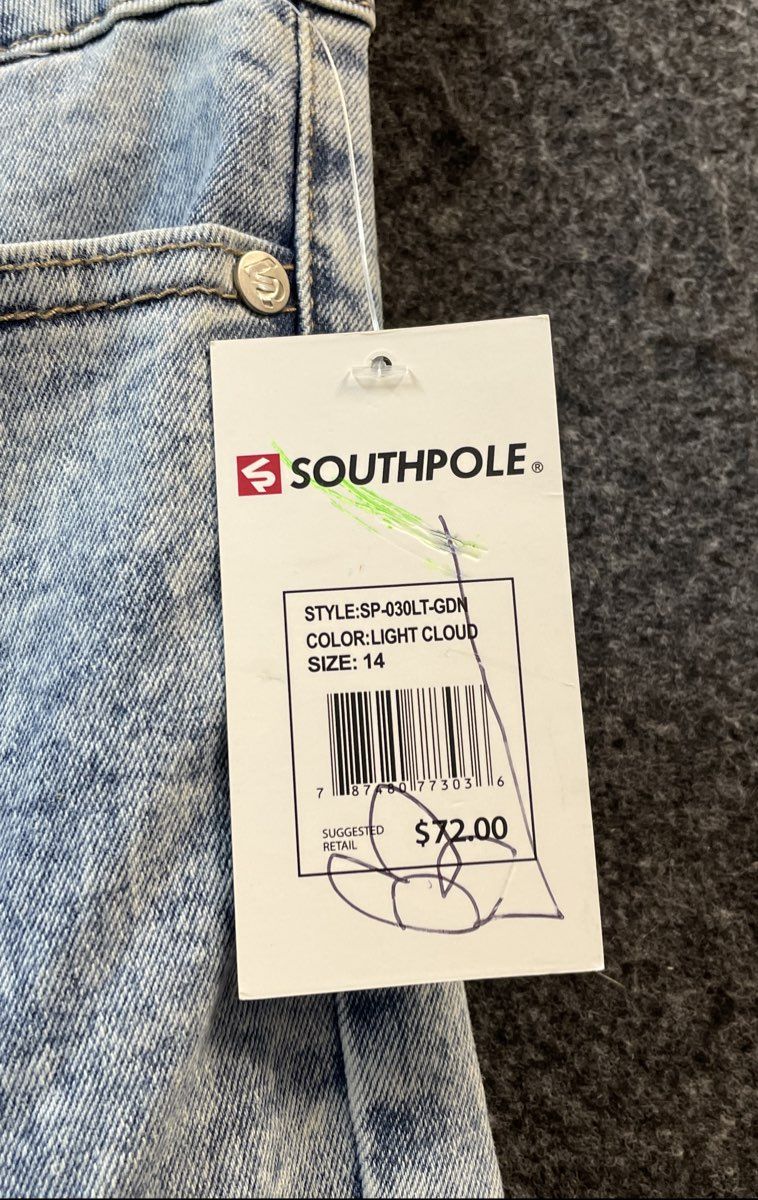 Southpole Boy's Light Cloud Acid Wash Cargo Jeans Straight Leg Zip Knee NWT 14