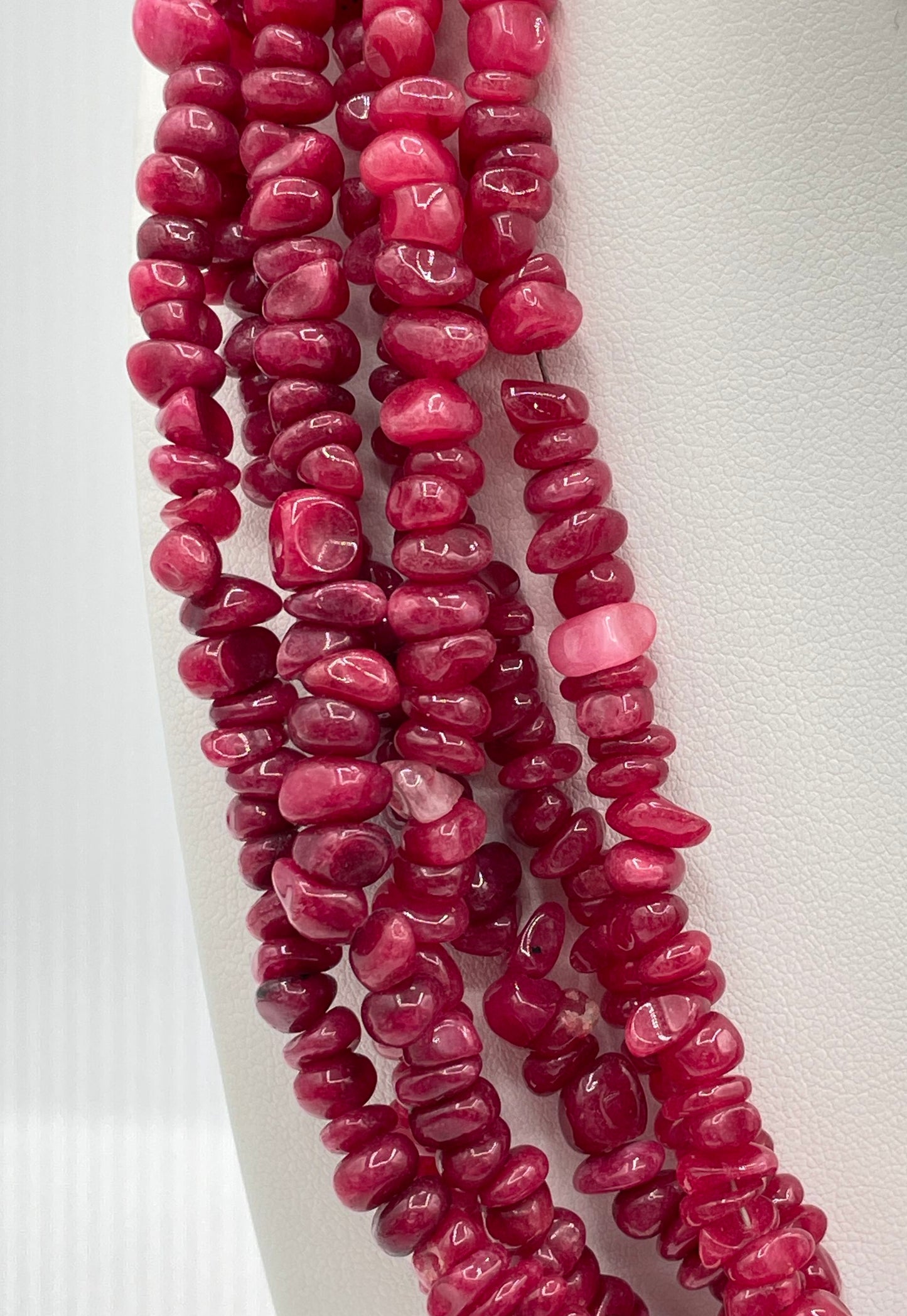 Multi-Strand Red Glass Rondelle Bead Necklace w/ 925 Sterling Silver Clasp 155g