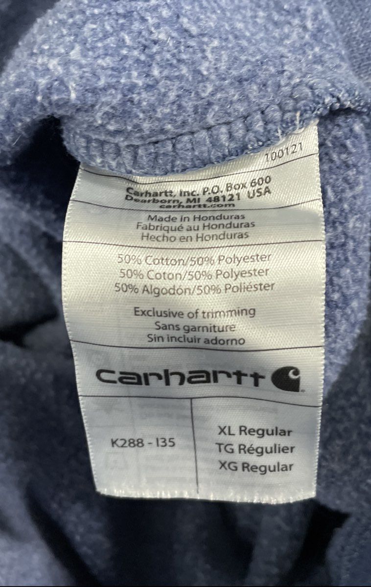 Carhartt Men's Blue Hoodie Orange Logo Sleeve Graphic Original Fit Sz XL