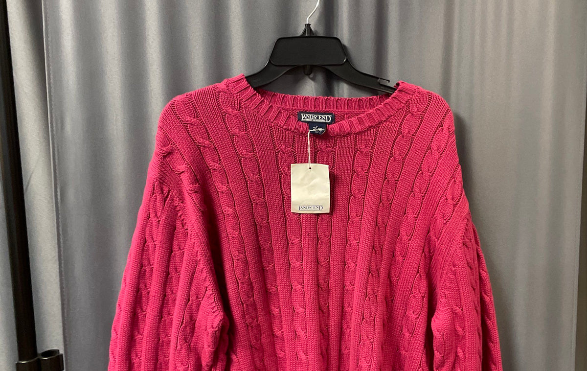 Land's End Men's Pink 100% Cotton Cable Knit Sweater Regular Sz L 42-44 NWT