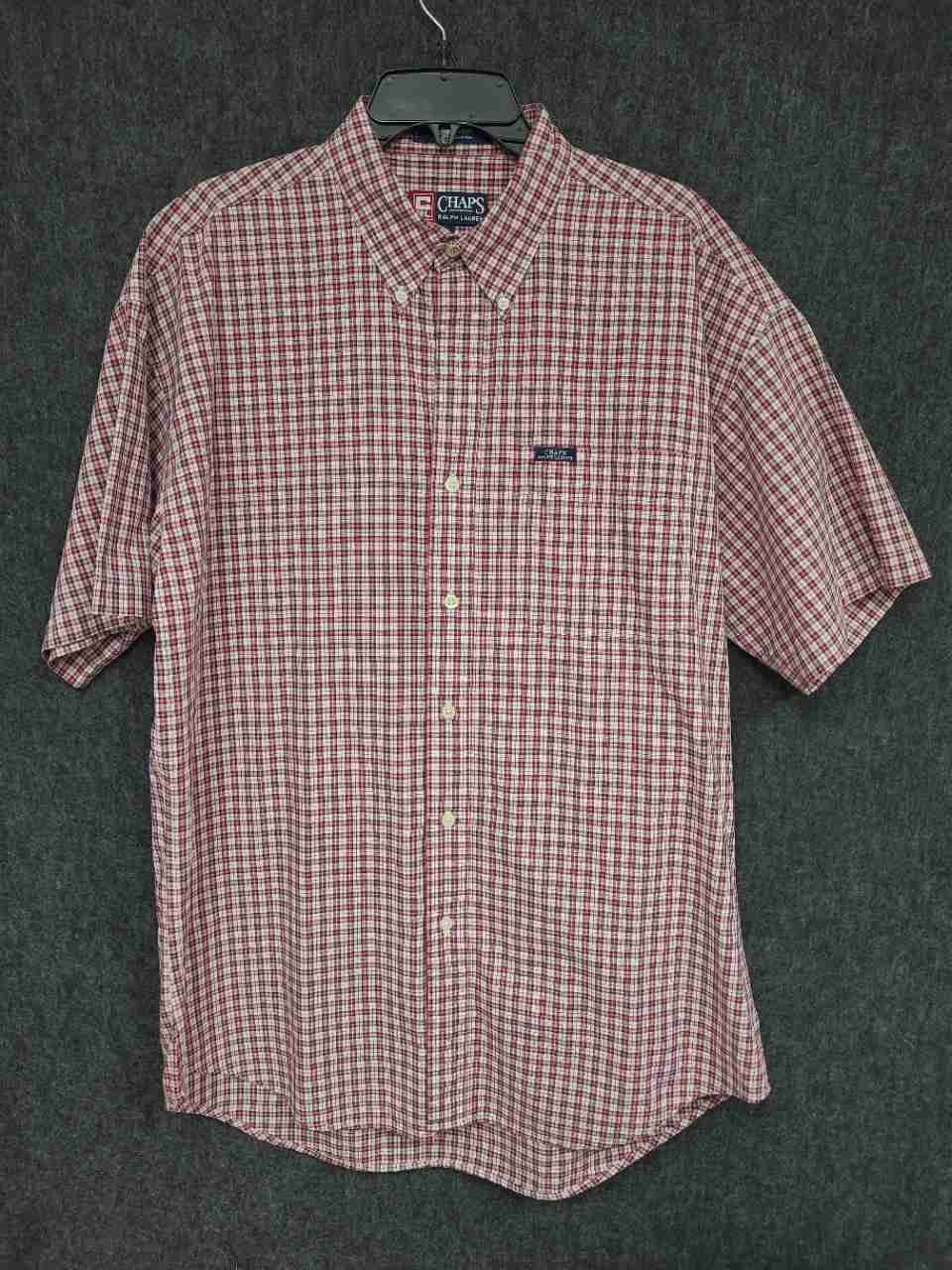 Chaps Ralph Lauren Men's Red Blue Plaid Short Sleeve Button Down Shirt Sz L