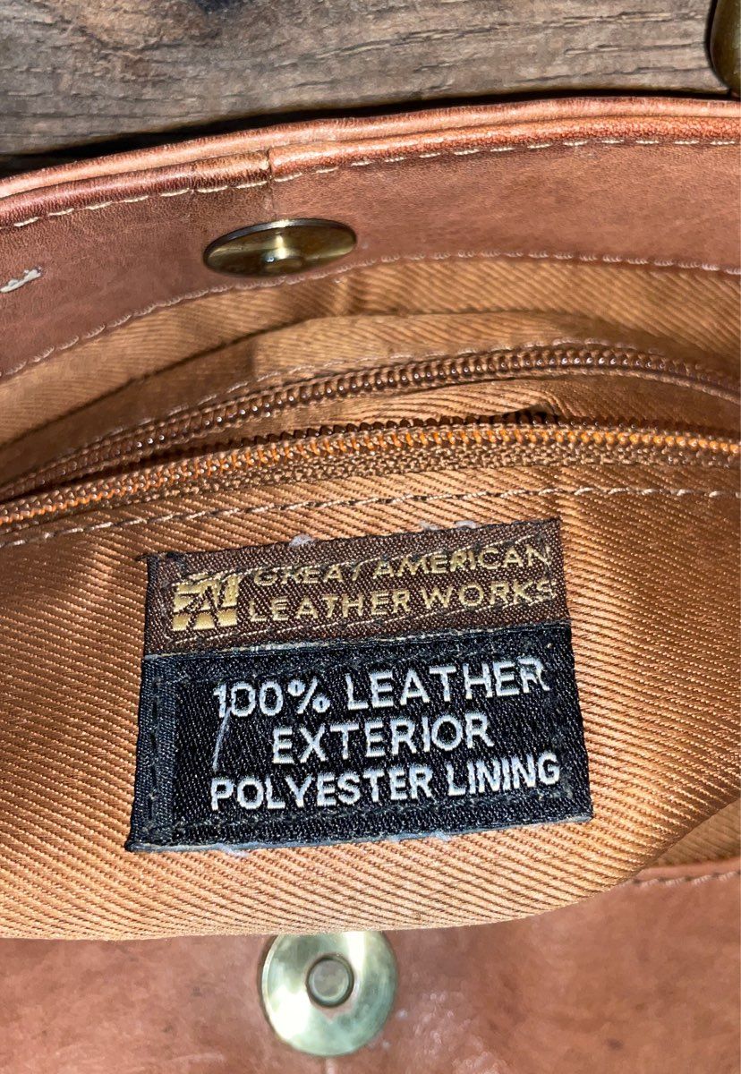 Vintage Great American Leather Works Tan Leather Satchel Bag Brass Hardware