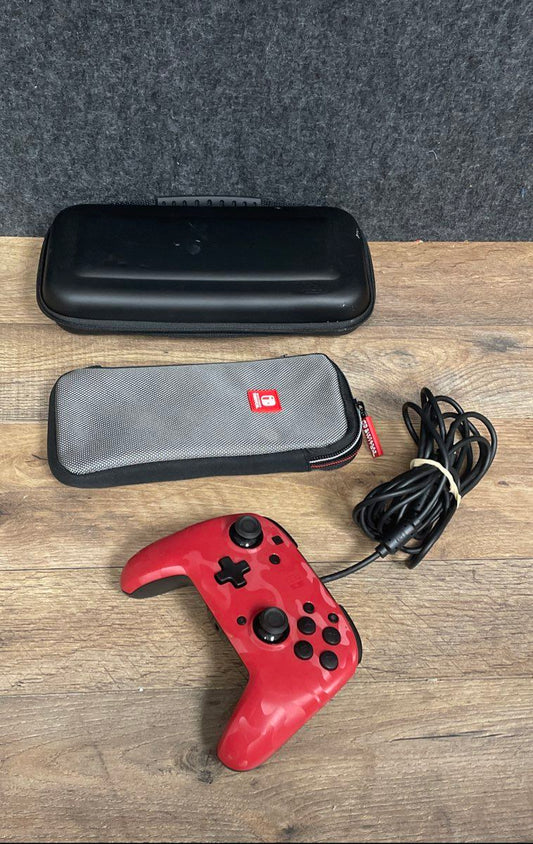 PDP Faceoff Wired Pro Controller & 2 Travel Cases Lot for Nintendo Switch