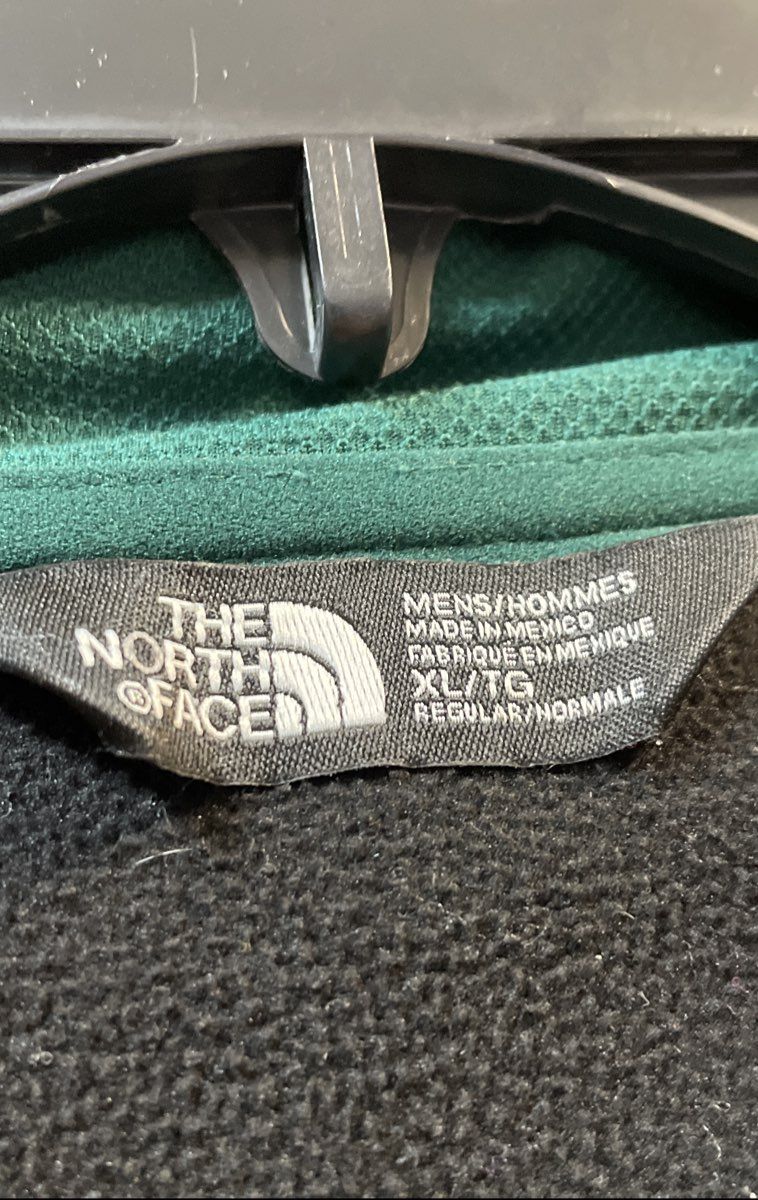 The North Face Men's Full Zip Fleece Hoodie Black Green Vertical Logo Size XL