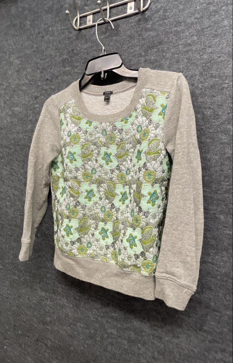 J.Crew Women's Gray Embroidered Floral Quilted Front Sweatshirt Sz XXS