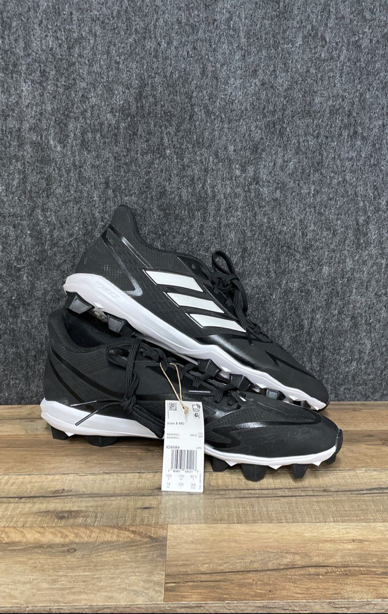 Adidas Icon 8 MD Black White Baseball Cleats Men's Size 14 NWT