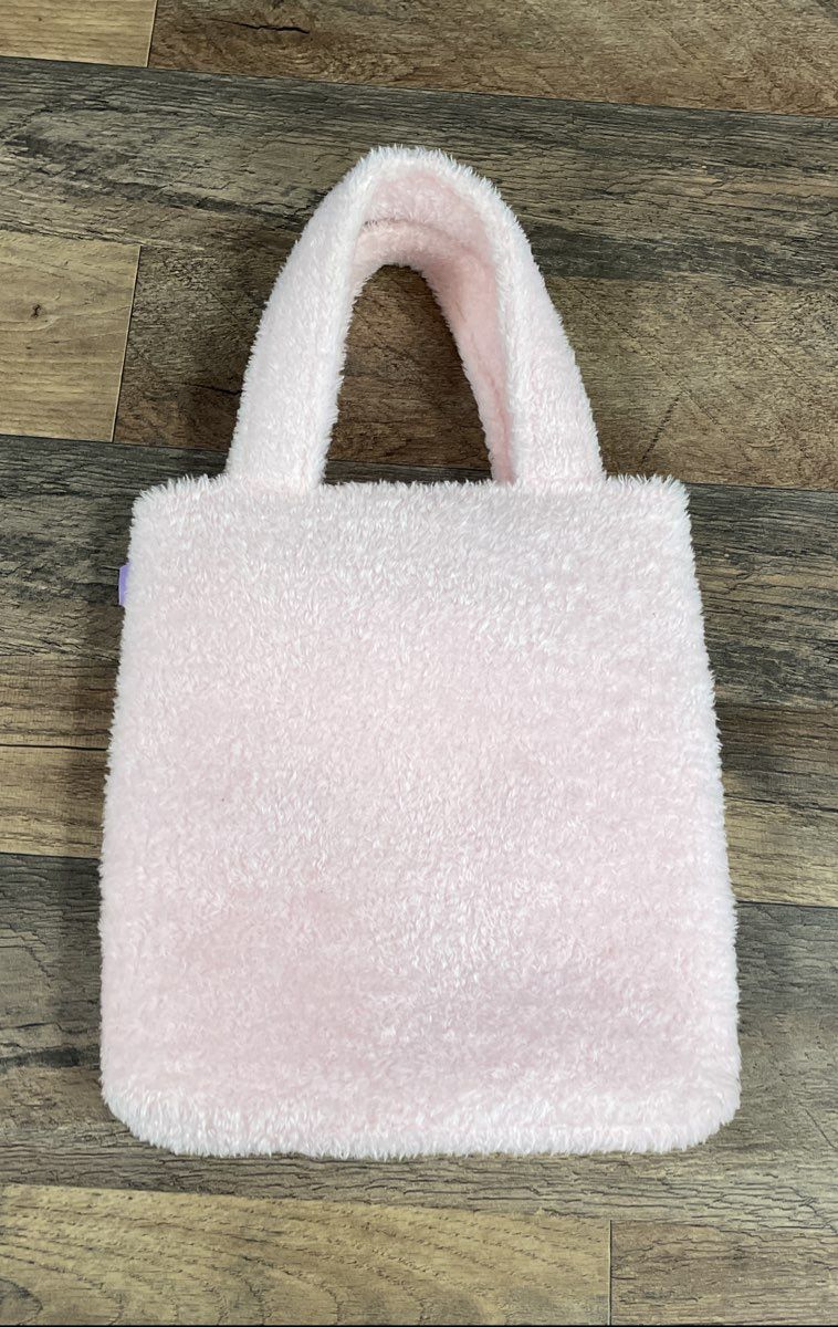 BT21 Cooky Pink Plush Faux Fur Sherpa Mini Tote Bag Handbag
