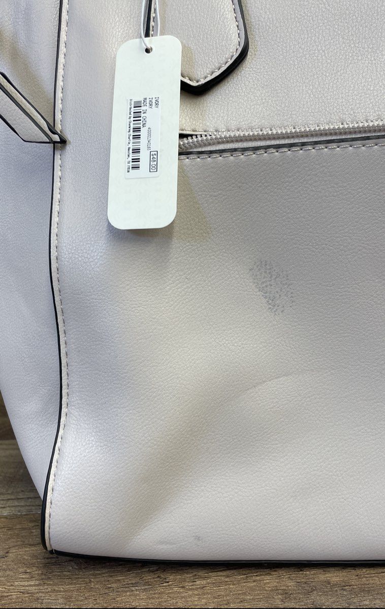 Charming Charlie Ivory Faux Leather Tassel Satchel Shoulder Bag NWT Gold