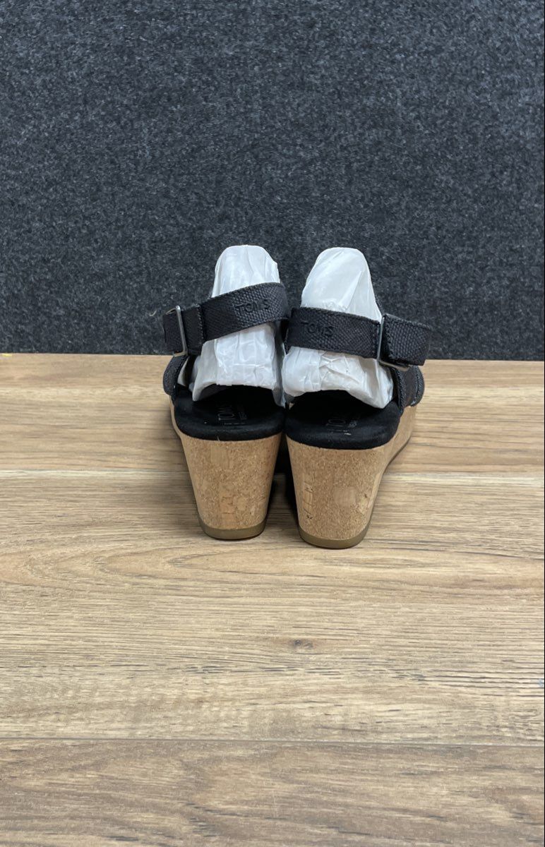 TOMS Monica Black Canvas Platform Wedge Slingback Sandals Women's Size 9