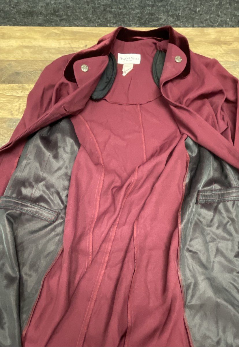 Vintage 90s Danny & Nicole Women's Burgundy Velvet Collar Coat Dress Sz 8