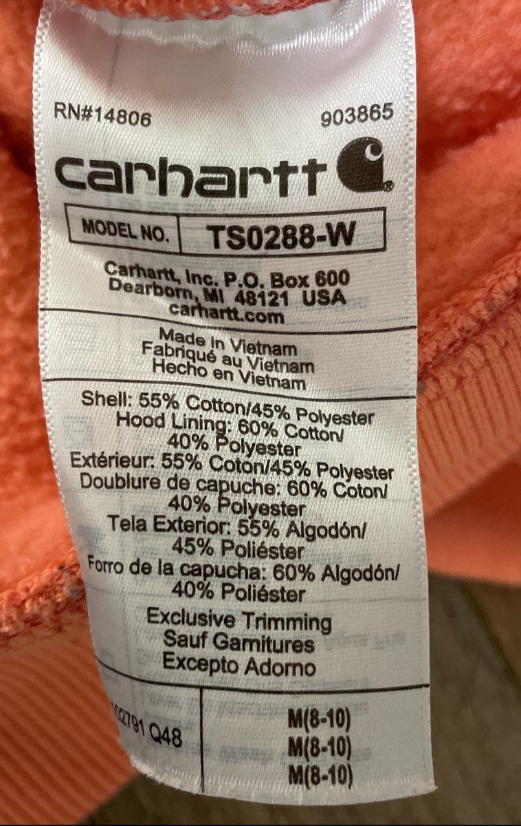 Carhartt Women's Orange Relaxed Fit Midweight Logo Sleeve Graphic Hoodie Sz M