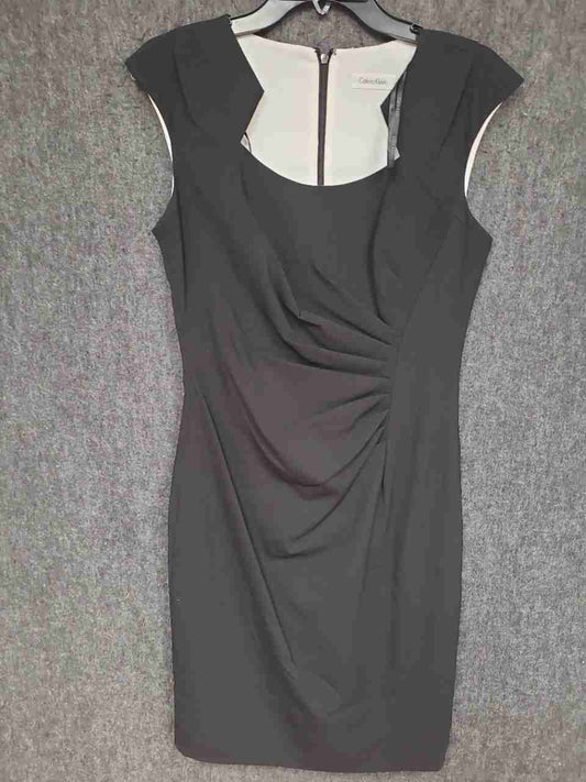 Calvin Klein Women's Black Ruched Sheath Cap Sleeve Work Career Dress Size 6