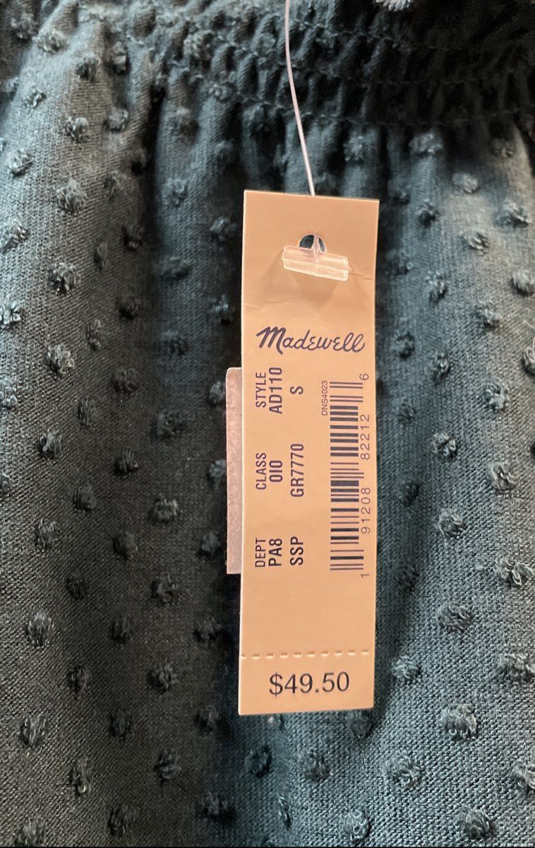 Madewell Women's Texture & Thread Green Swiss Dot Smocked Neck Blouse Sz S NWT