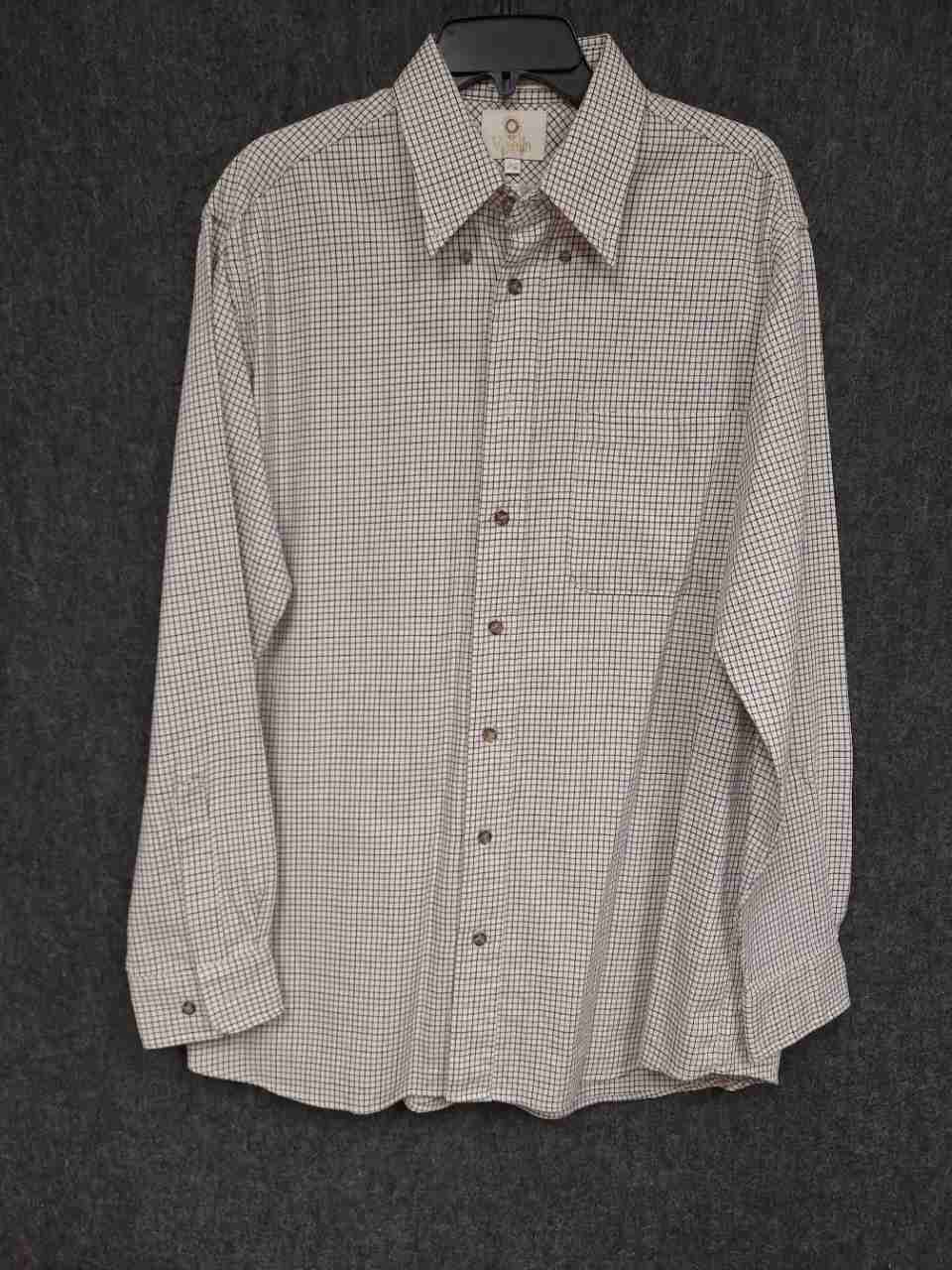 Vintage Viyella 80/20 Cotton Wool Tattersall Plaid Button Down Shirt Sz L