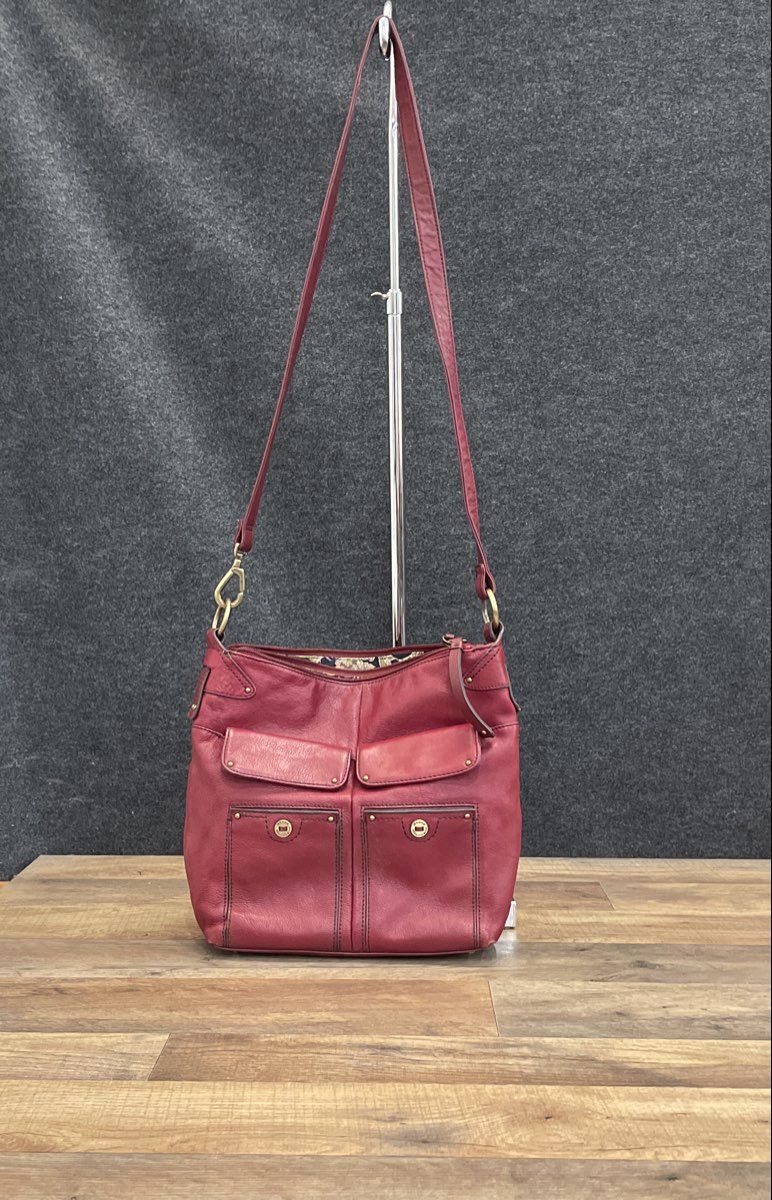 Stone Mountain Red Leather Crossbody Shoulder Bag Brass Hardware