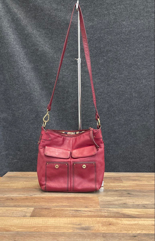 Stone Mountain Red Leather Crossbody Shoulder Bag Brass Hardware