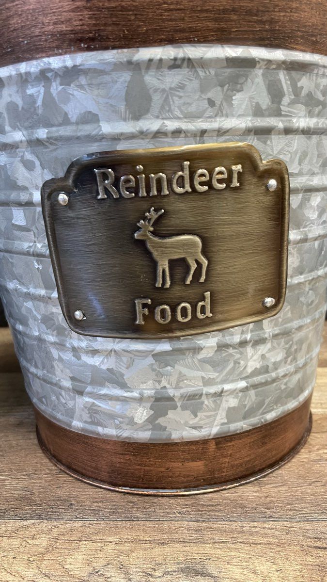Set of 2 Galvanized Reindeer Bucket Decorative