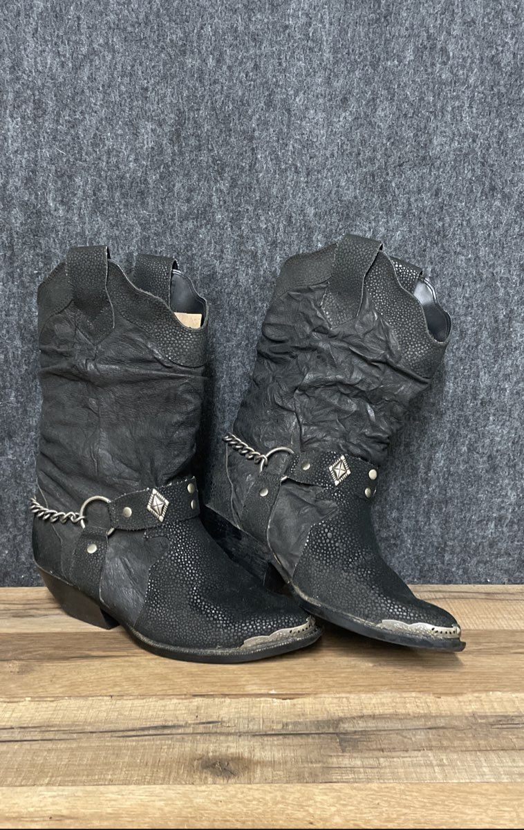 Dingo Fiona Black Leather Slouch Cowboy Western Boots Women's Size 6