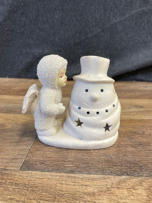 K's Collection Snowbaby Style Angel & Snowman Tealight Candle Holder Vintage
