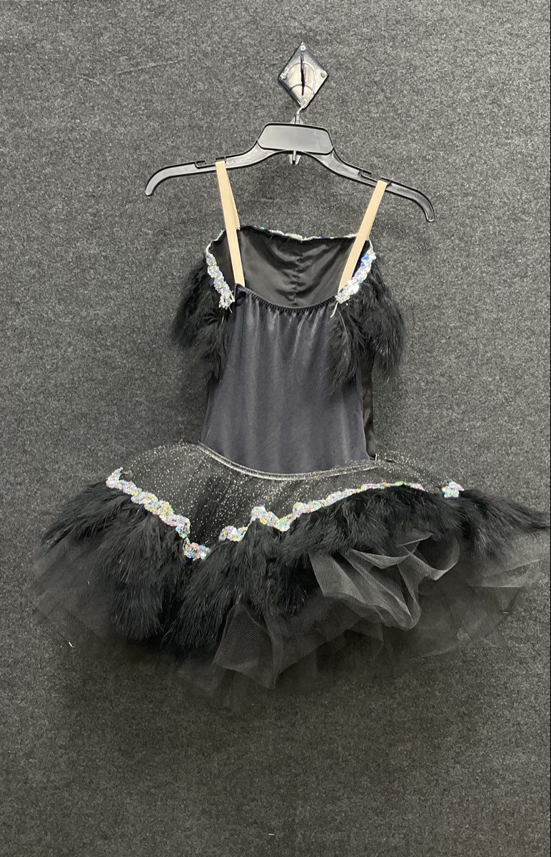 Curtain Call Costumes Girls Black Feather Sequin Dance Tutu Leotard Sz 10A USA