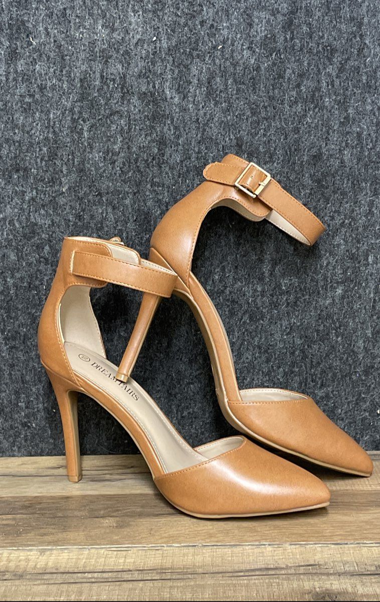 Dream Pairs Oppointed Ankle Tan Pointed Toe Stiletto Ankle Strap Pumps Size 10