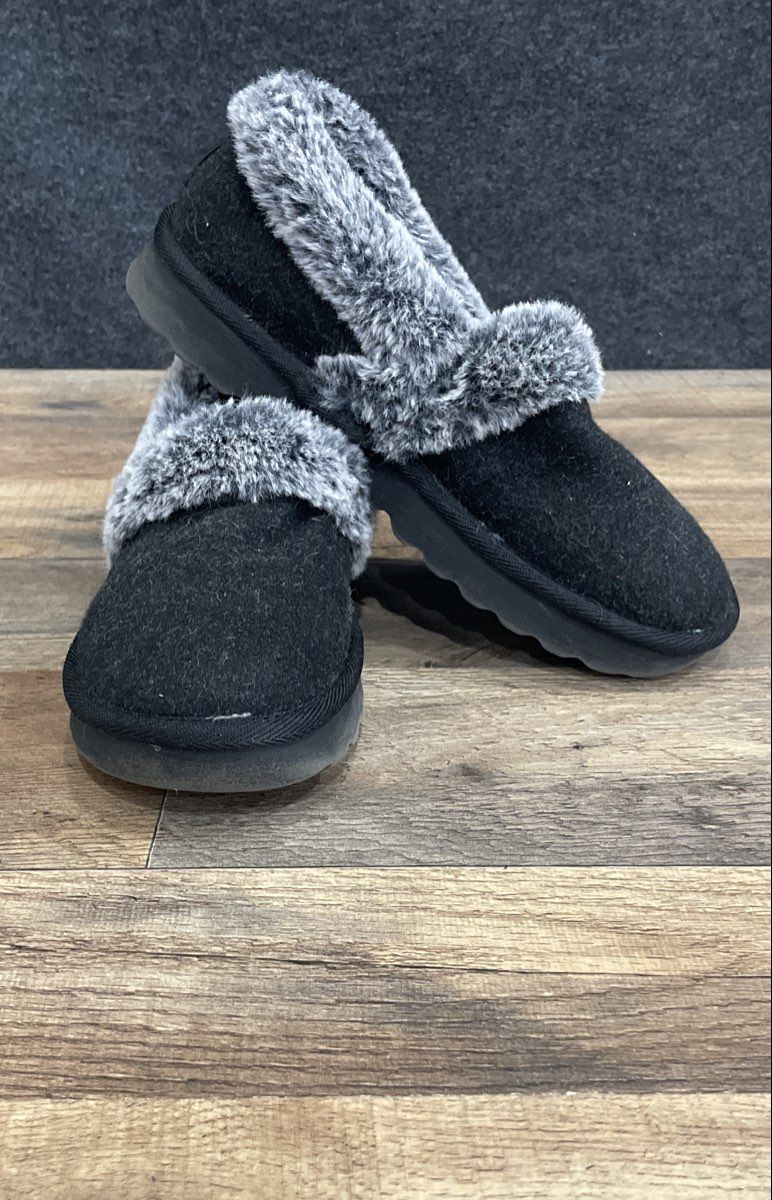Skechers Keepsakes Ice Angel Black Faux Fur Memory Foam Slippers
